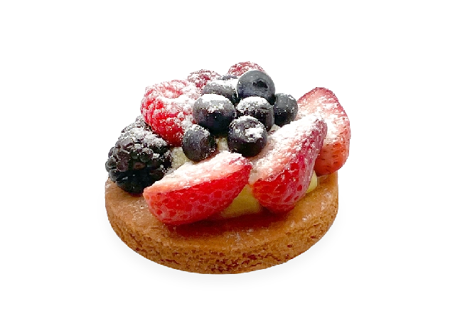 Delicious French tart with a buttery pastry crust, filled with a medley of fresh berries and garnished with a dusting of powdered sugar. Pierre and Michel your authentic French bakery