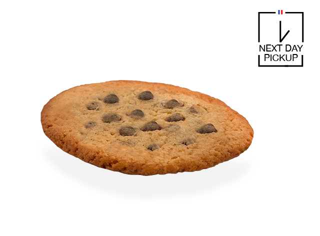 Image of a single French chocolate chip cookie. Pierre and Michel your authentic French bakery