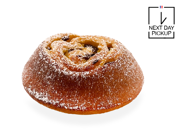 Image of a single serving of French raisin cream croissant. Pierre and Michel your authentic French bakery