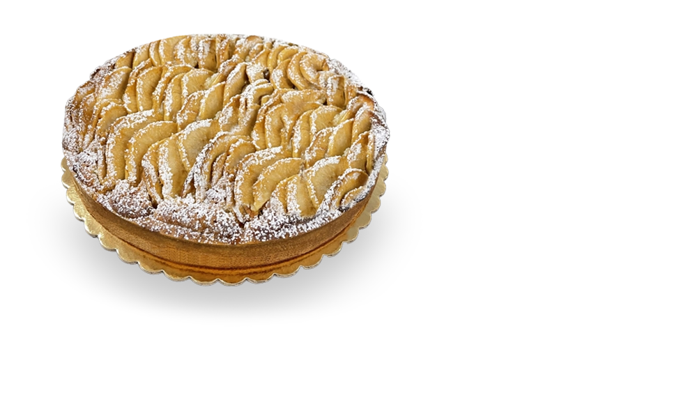 A slice of French apple cake, showcasing layers of moist cake filled with tender apples and dusted with powdered sugar.