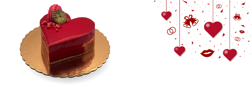 A romantic Valentine's Day cake "For Two" from Pierre and Michel Authentic French Bakery in New Jersey – a sweet celebration of love