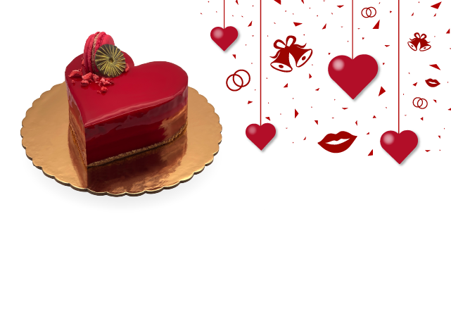 A romantic Valentine's Day cake "For Two" from Pierre and Michel Authentic French Bakery in New Jersey – a sweet celebration of love