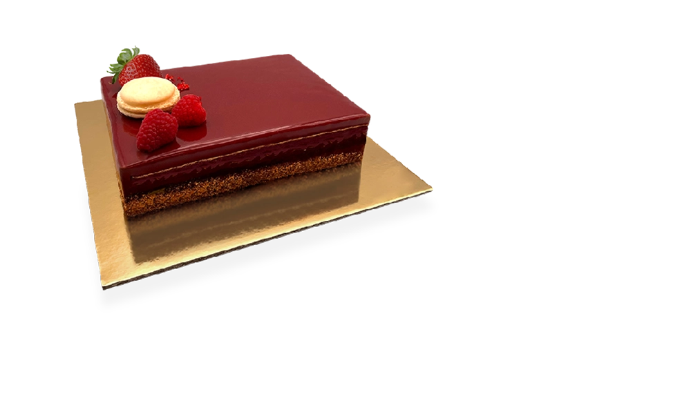 A sophisticated Bordeauxlait Mousse Birthday Cake, a culinary marvel from Pierre and Michel's Authentic French Bakery.