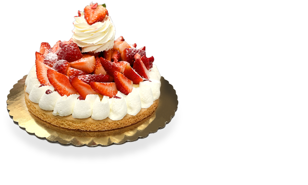 A captivating image showcasing a beautifully crafted Strawberry Tart from Pierre and Michel Authentic French Bakery, adorned with fresh strawberries, creamy Chantilly cream, and a golden-brown crust.